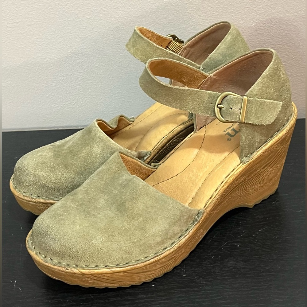 Women's Green Born Nellie Mary Jane Suede Wedge Clogs Size 6 - Picture 5 of 11